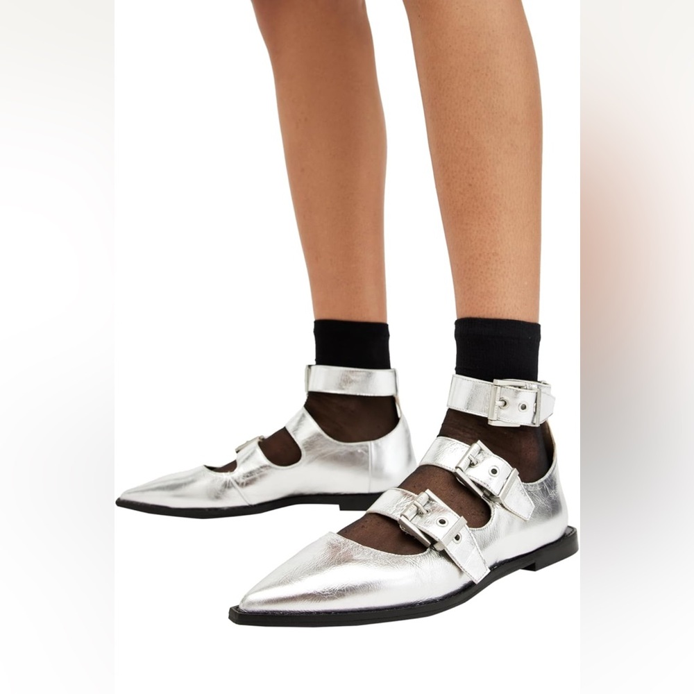 AllSaints Women's Susan Buckle Leather Shoes Mary Jane Flat